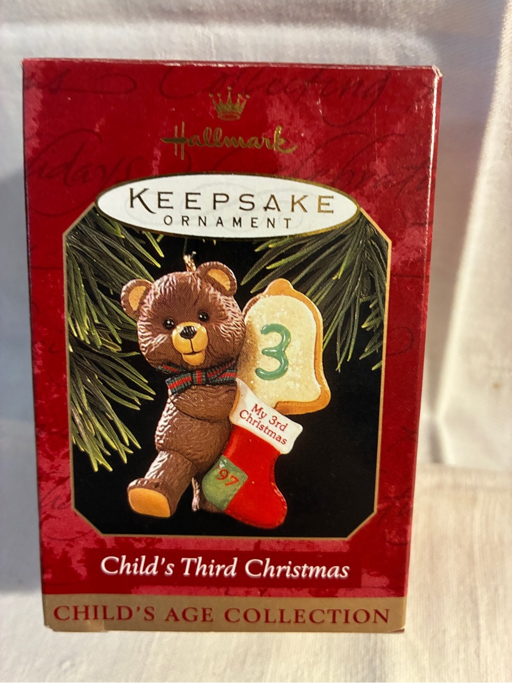 Hallmark Keepsake Ornament My Third Christmas Brown Bear cookie stocking 1997